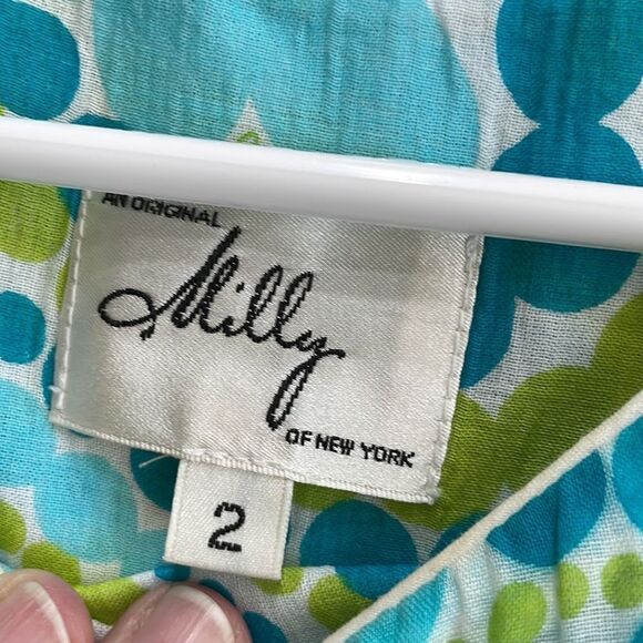 MILLY OF NEW YORK MINI DRESS IN BLUE PAISLEY - Picture 4 of 5